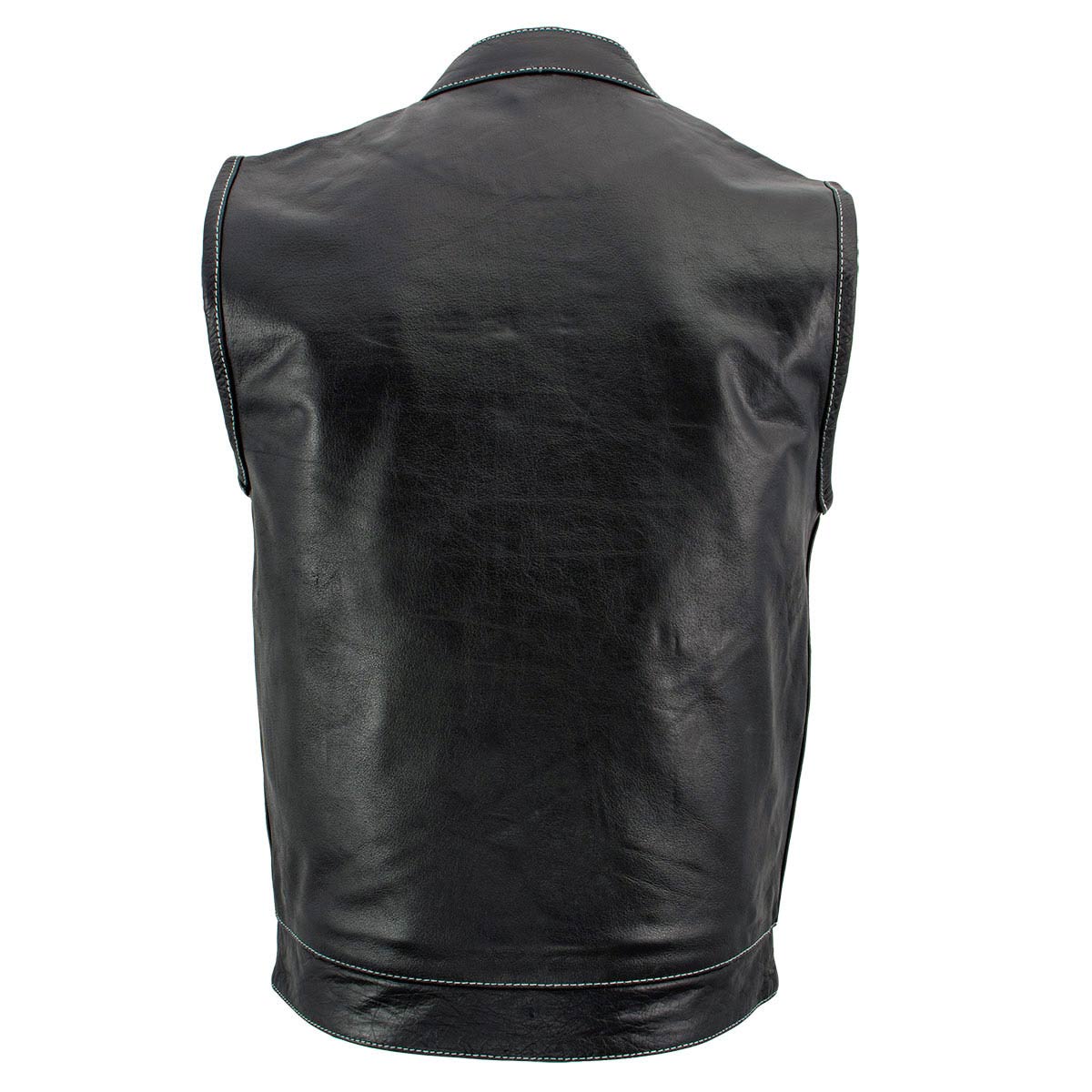 Milwaukee Leather LKM3781 Men's Black Premium Leather Motorcycle Biker Rider Vest w/ White Stitching and Paisley Liner — image 8