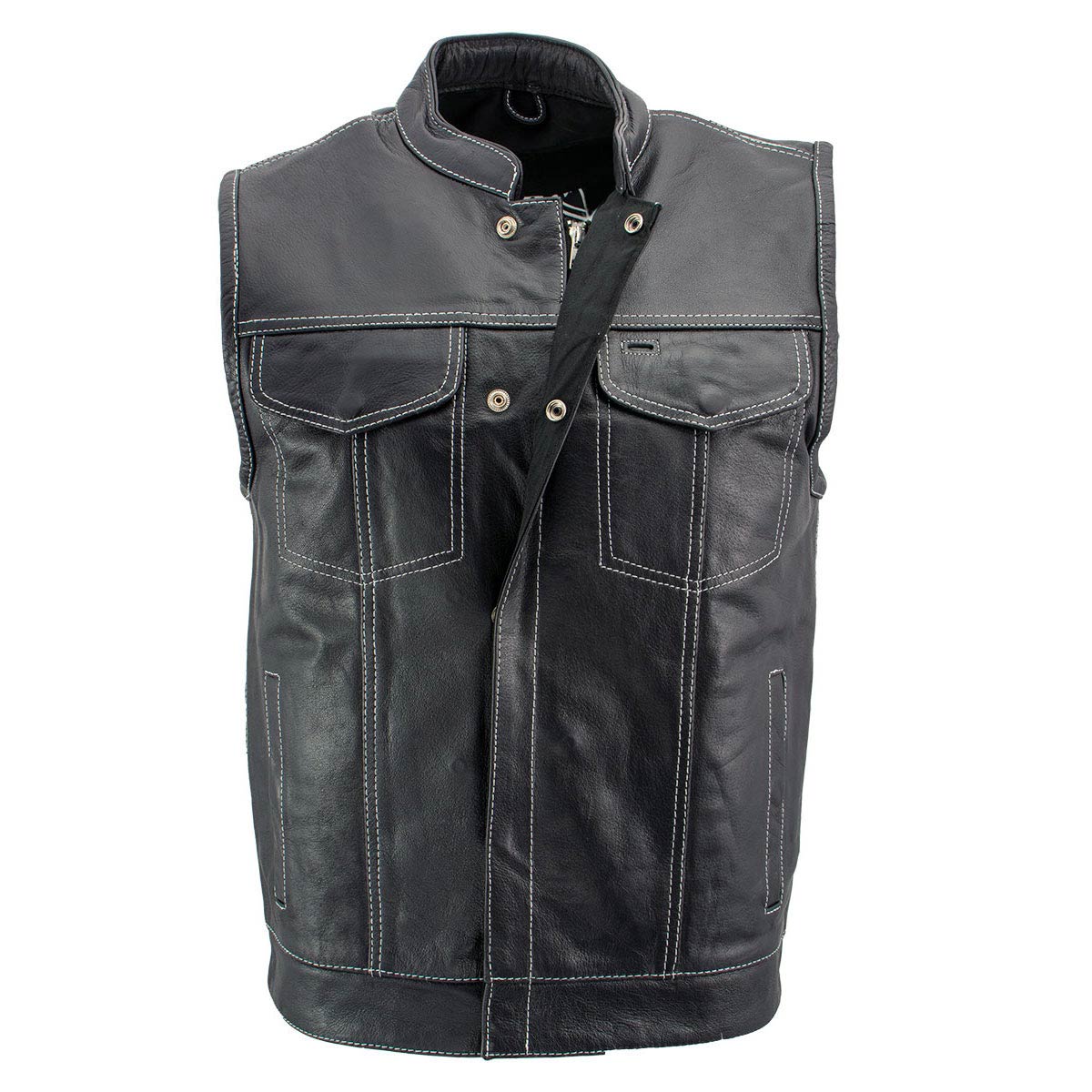 Milwaukee Leather LKM3781 Men's Black Premium Leather Motorcycle Biker Rider Vest w/ White Stitching and Paisley Liner — image 7