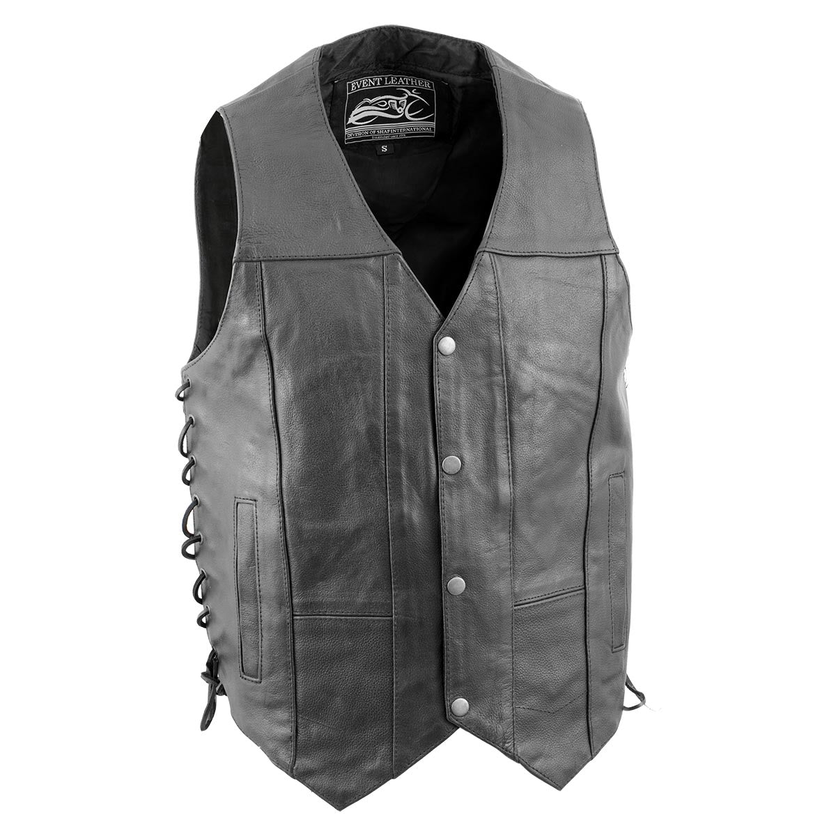 Event Leather XS5390 Men's 10 Pocket Black Classic Side Lace Leather Vest — image 4