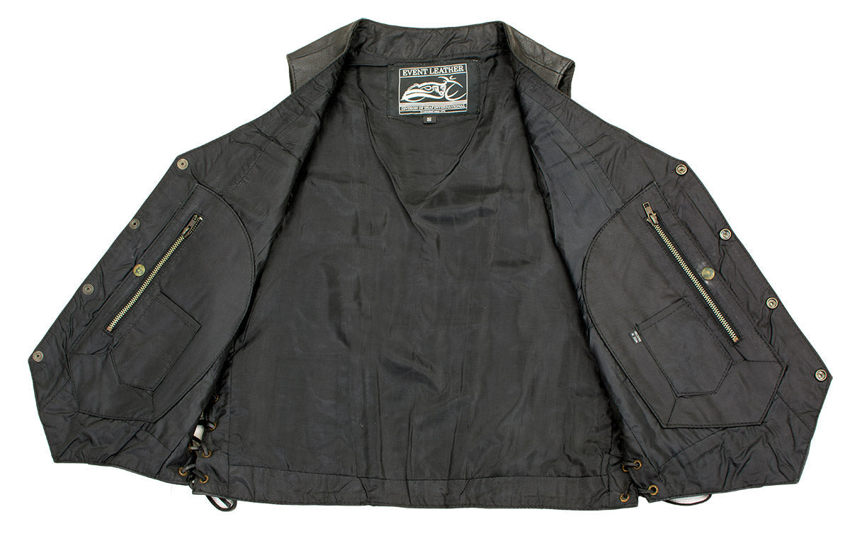 Event Leather XS5390 Men's 10 Pocket Black Classic Side Lace Leather Vest — image 3