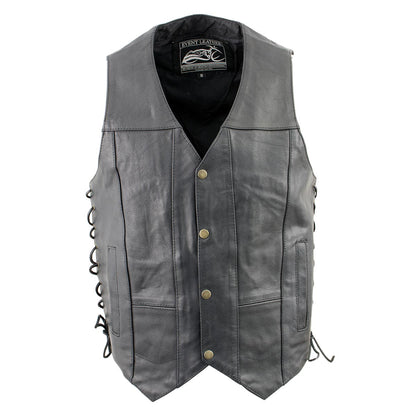 Event Leather XS5390 Men's 10 Pocket Black Classic Side Lace Leather Vest — image 1