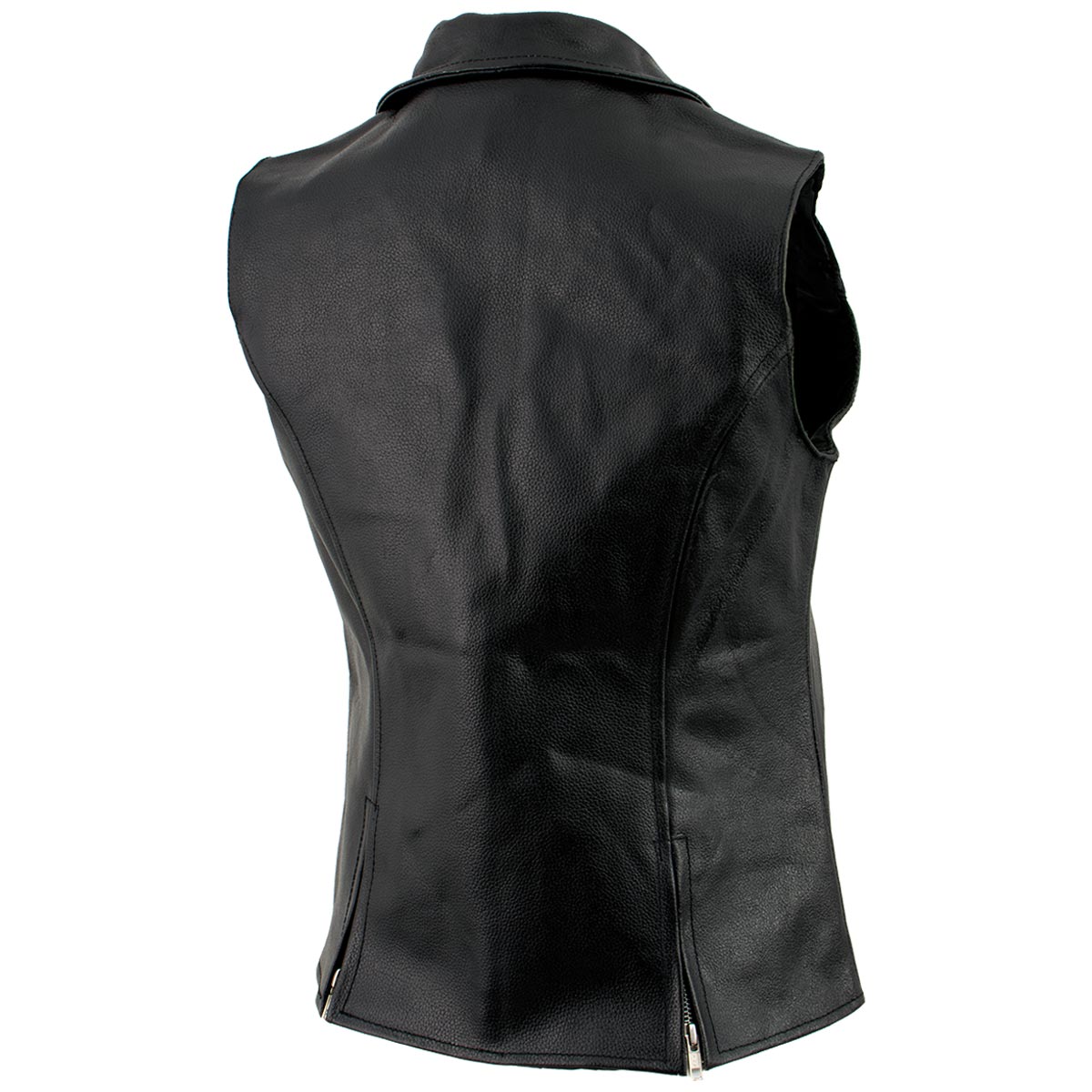 Women's XS773 Black Zippered M/C Lapel Leather Vest - image 8