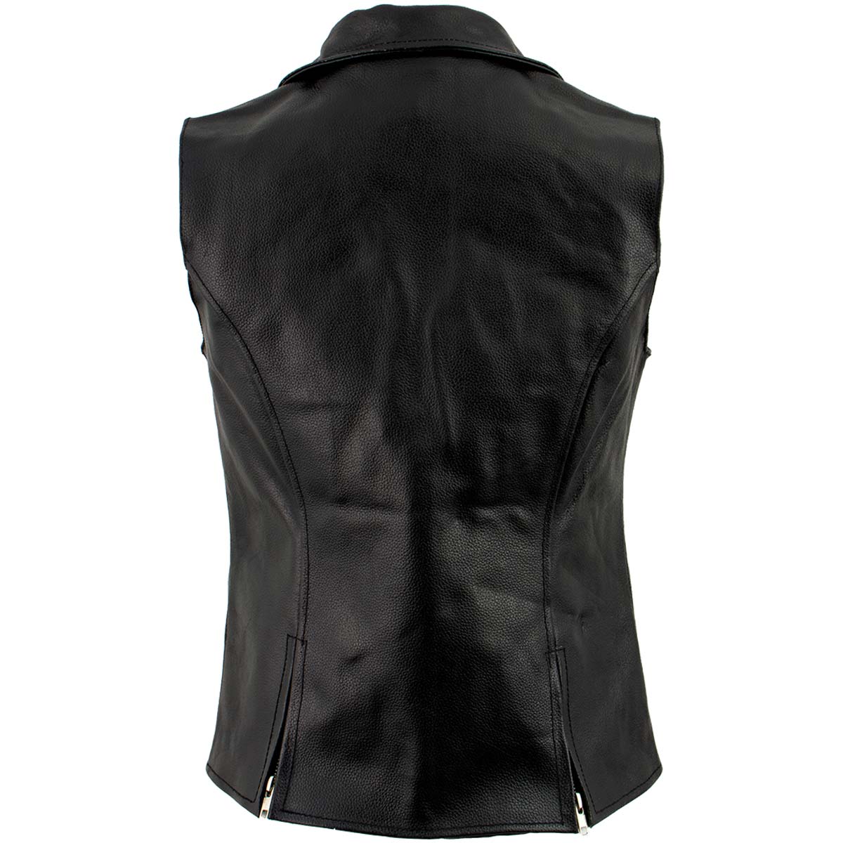 Women's XS773 Black Zippered M/C Lapel Leather Vest - image 2