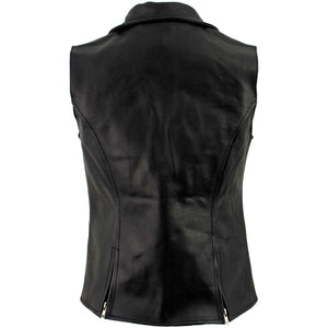 Women's XS773 Black Zippered M/C Lapel Leather Vest - image 2