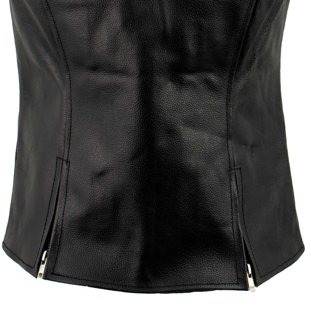 Women's XS773 Black Zippered M/C Lapel Leather Vest - image 9