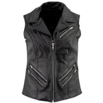 Women's XS773 Black Zippered M/C Lapel Leather Vest - image 1