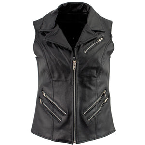 Women's XS773 Black Zippered M/C Lapel Leather Vest - image 1