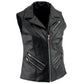 Women's XS773 Black Zippered M/C Lapel Leather Vest - image 4
