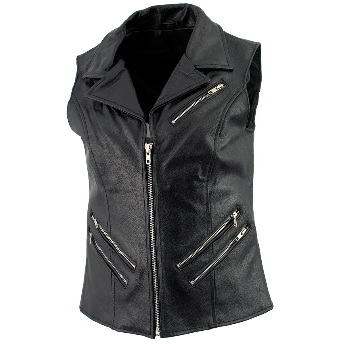 Women's XS773 Black Zippered M/C Lapel Leather Vest - image 7