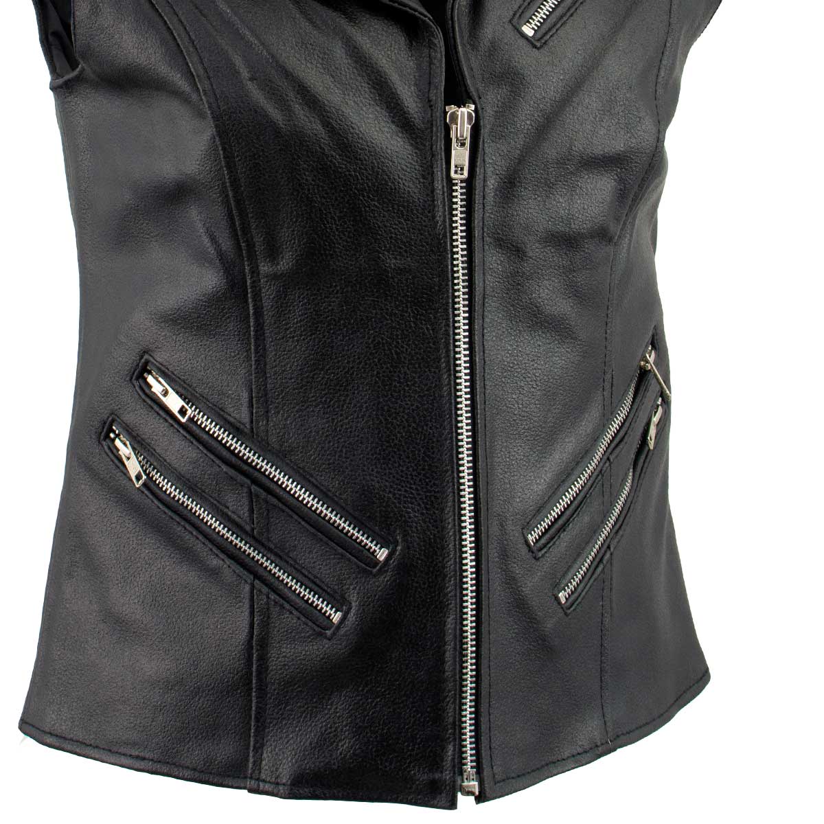 Women's XS773 Black Zippered M/C Lapel Leather Vest - image 5