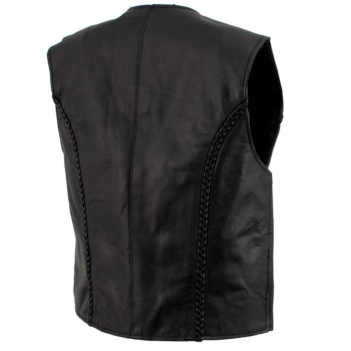 Women's XS776 Black Braided Motorcycle Leather Vest with Zipper Closure - image 7