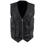 Women's XS776 Black Braided Motorcycle Leather Vest with Zipper Closure - image 1