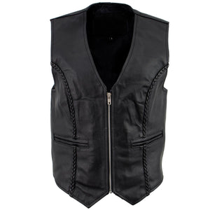 Women's XS776 Black Braided Motorcycle Leather Vest with Zipper Closure - image 1