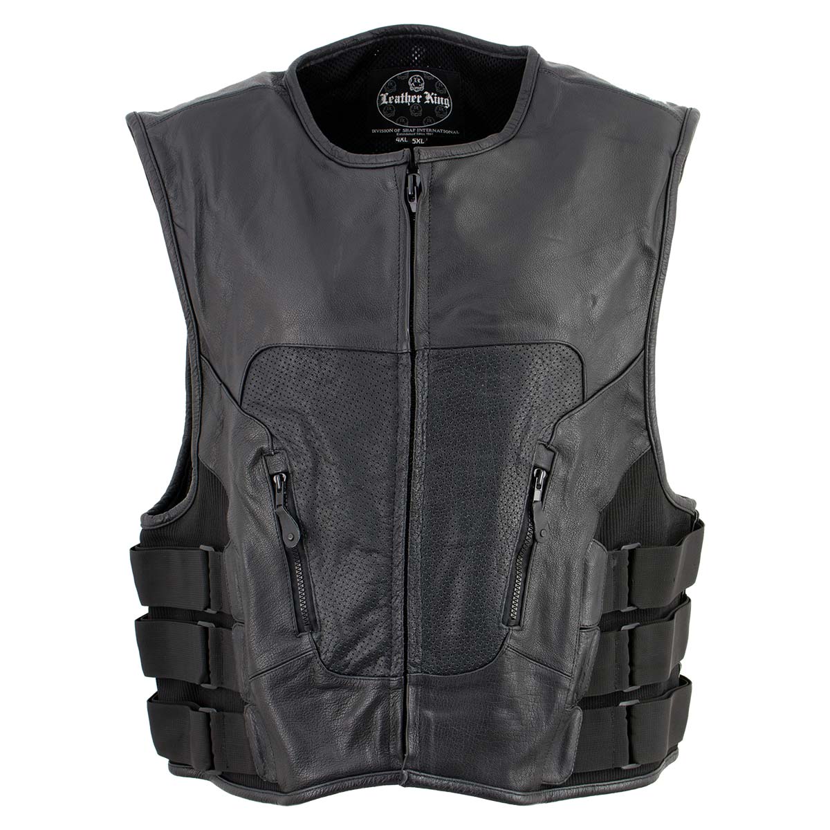 Leather King XSM1467 Men's Classic Black Leather Vest with Back Armor — image 4