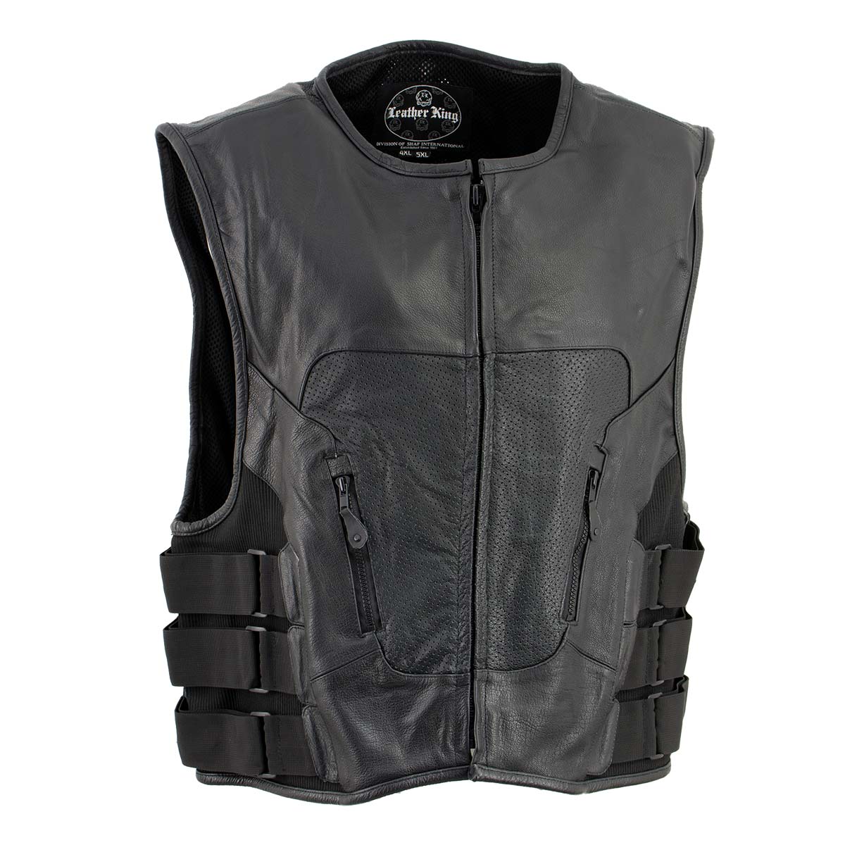 Leather King XSM1467 Men's Classic Black Leather Vest with Back Armor — image 1