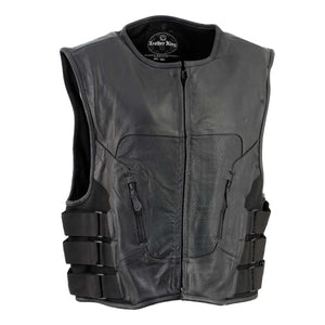 Leather King XSM1467 Men's Classic Black Leather Vest with Back Armor — image 1