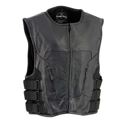 Leather King XSM1467 Men's Classic Black Leather Vest with Back Armor — image 1