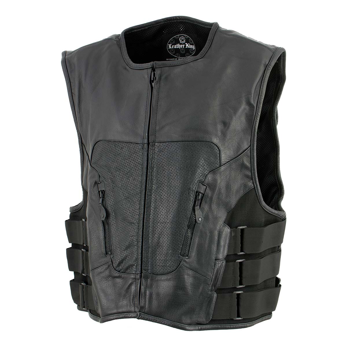 Leather King XSM1467 Men's Classic Black Leather Vest with Back Armor — image 6