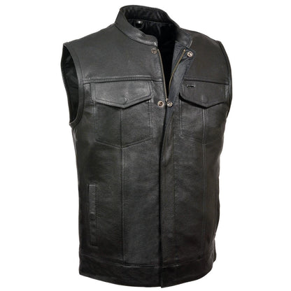 Z1R3710 Men’s ’30-06’ Black Motorcycle Leather Vest — image 1