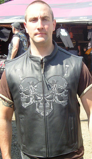 Skull leather club vest - Motorcycle