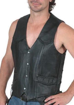 Braid leather motorcycle vest - Side lace