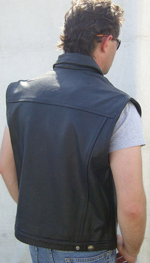 Denim Style Leather Vest - Motorcycle Levi style