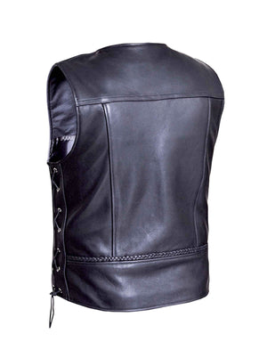 Men's Ultra Motorcycle Leather Vest with Buffalo Nickel Snaps