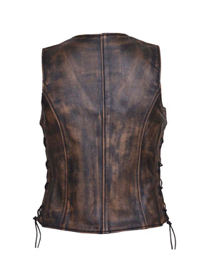 Ladies Nevada Brown Ultra Leather Motorcycle Zippered Vest