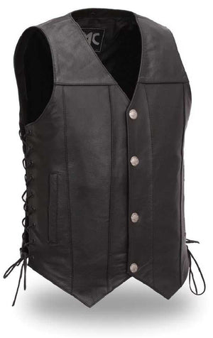 Gun pocket string side traditional leather vest