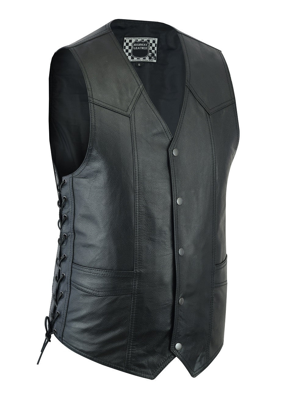 Men's Classic Leather Vest Motorcycle Gun Pockets for Riders, Easy Biker Patch Sewing, Side Lacing Western Cut