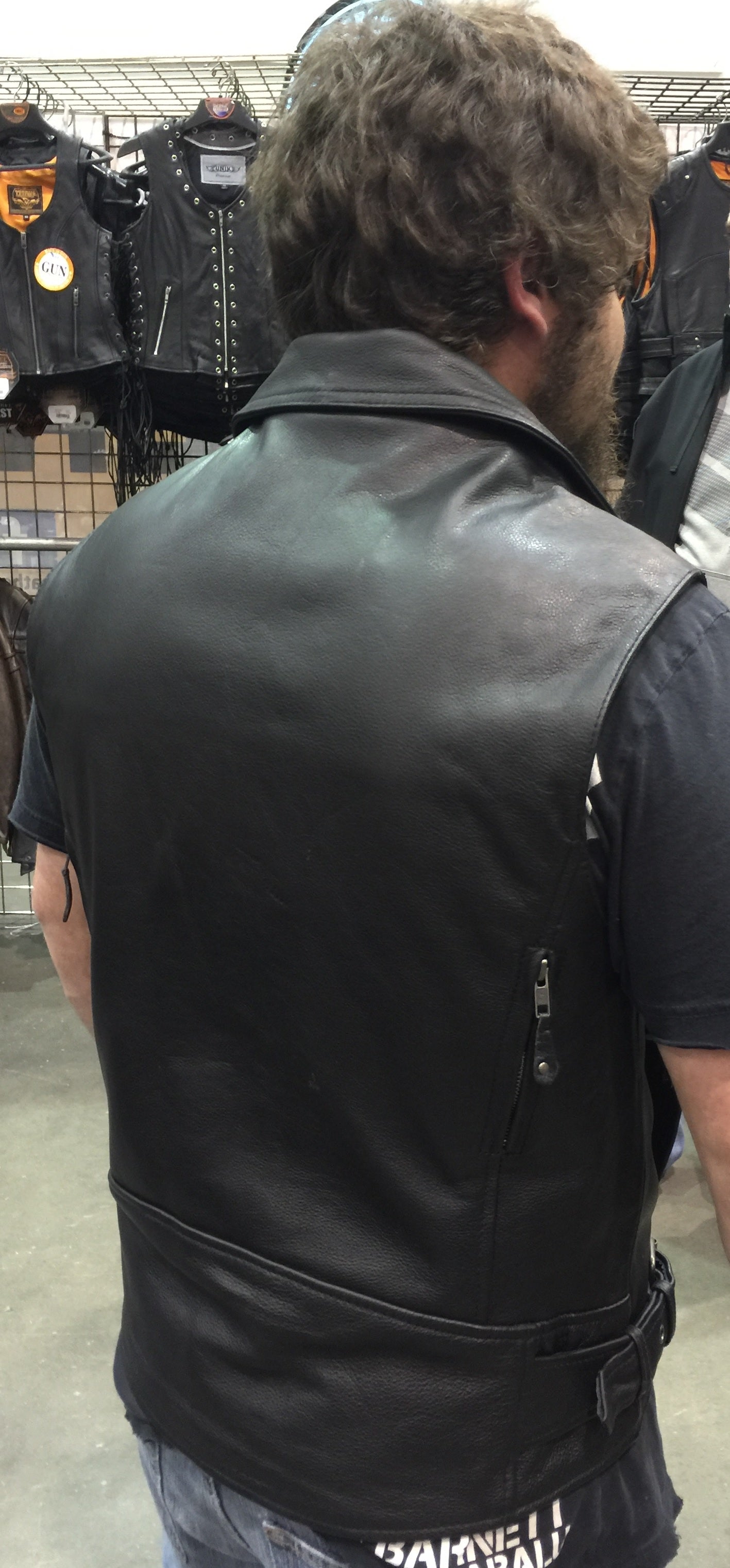 Leather shop vest back