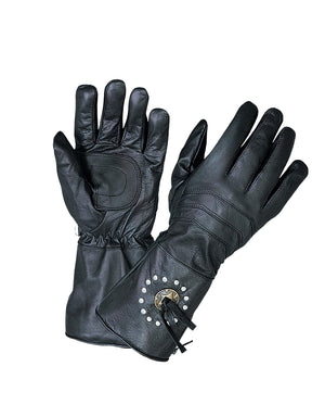 Men's Gauntlet Leather Gloves  with conchos and studs