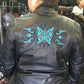 Teal butterfly embroidery leather jacket - Reflective
