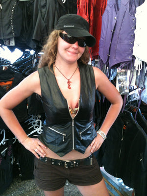 Women's Zip up Leather Vest