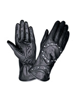 Ladies Studded Gauntlet Leather Gloves