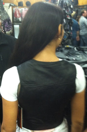 Women string side zipper front leather vest