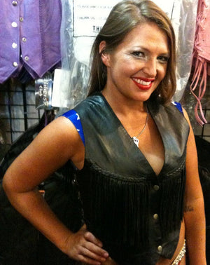 women tassel motorcycle fringe leather vest