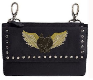 Clip pouch barbed wire golden heart with wings