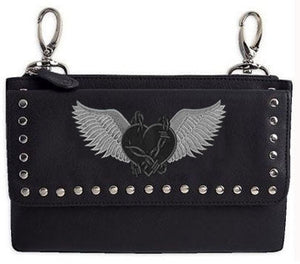 Grey barbed wire heart with wings hip clip bag