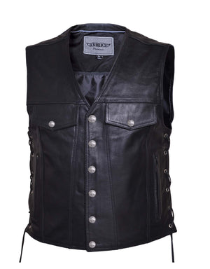 Men's Premium Leather Motorcycle Vest Biker Club Leather with Gun pockets one piece back for patches