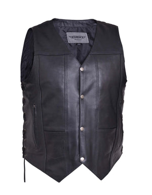 Tall Men's Premium Motorcycle Leather 10-Pocket Vest