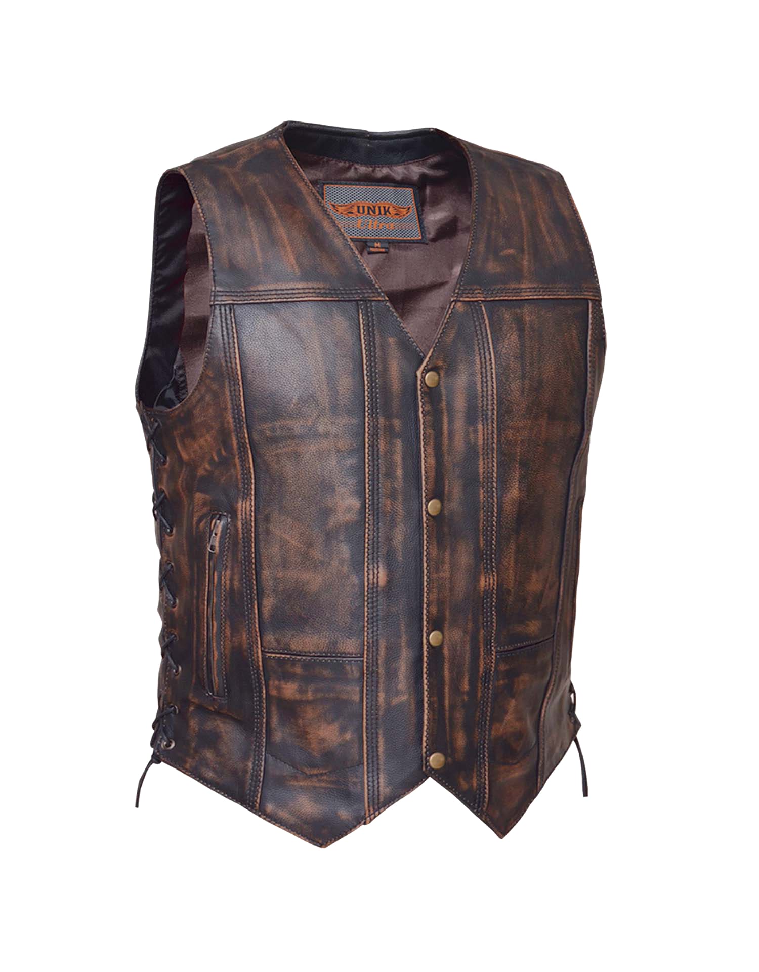 Men's Ultra Nevada Brown 10-Pocket Motorcycle Vest 
