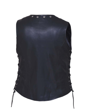 Ladies Premium Leather Zippered Eyelet Motorcycle Vest