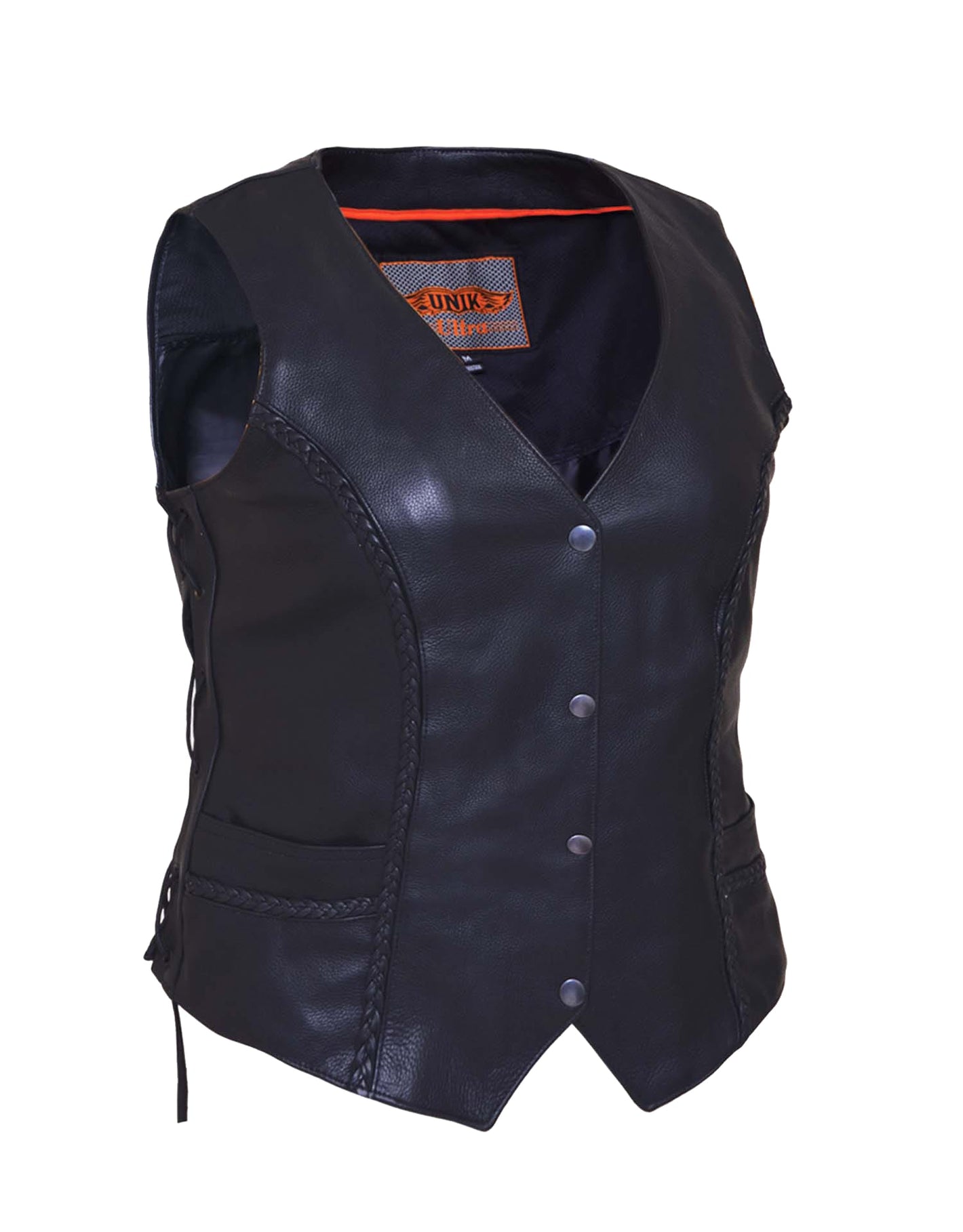 Ladies Ultra Leather Braided Motorcycle Vest
