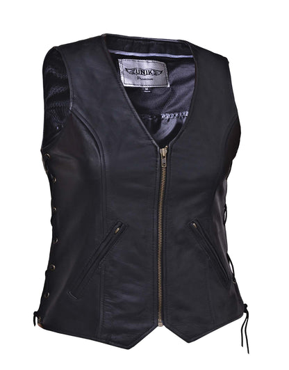 Ladies Premium Leather Motorcycle Zippered Vest