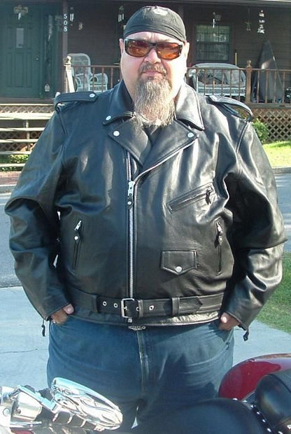 Tall Classic Motorcycle Leather Jacket Long Sleeve MC Jacket