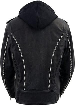 Milwaukee Leather MLL2503 Ladies “Bedazzled” Black Leather Moto Jacket with Hoodie