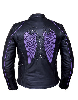 Ladies Premium Motorcycle Jacket with Angel Wing Design