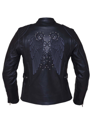 Ladies Premium Motorcycle Jacket with Angel Wing Design