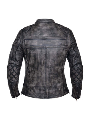 Ladies Amarillo Gray Premium Leather Motorcycle Jacket